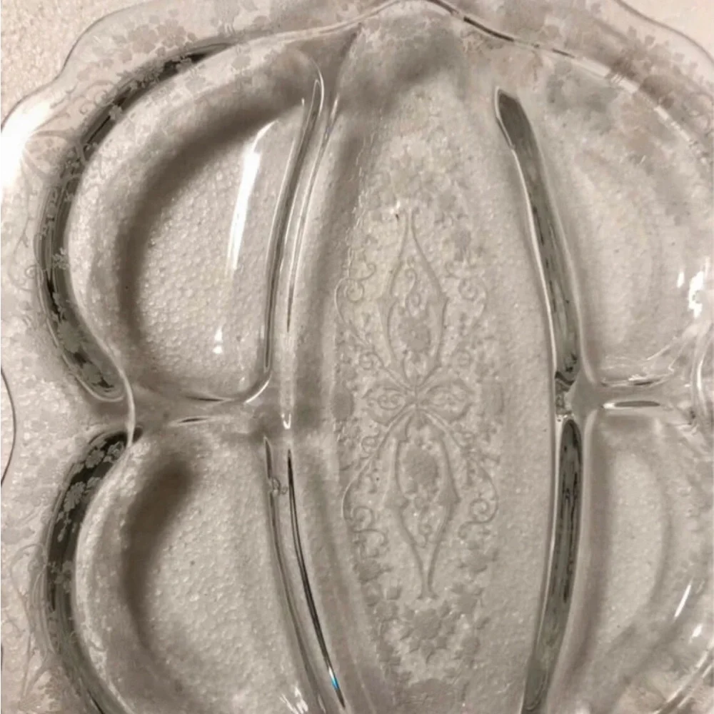 Vintage Cambridge Rose Point Relish Dish 5 Part Divided Etched Glass 1930s